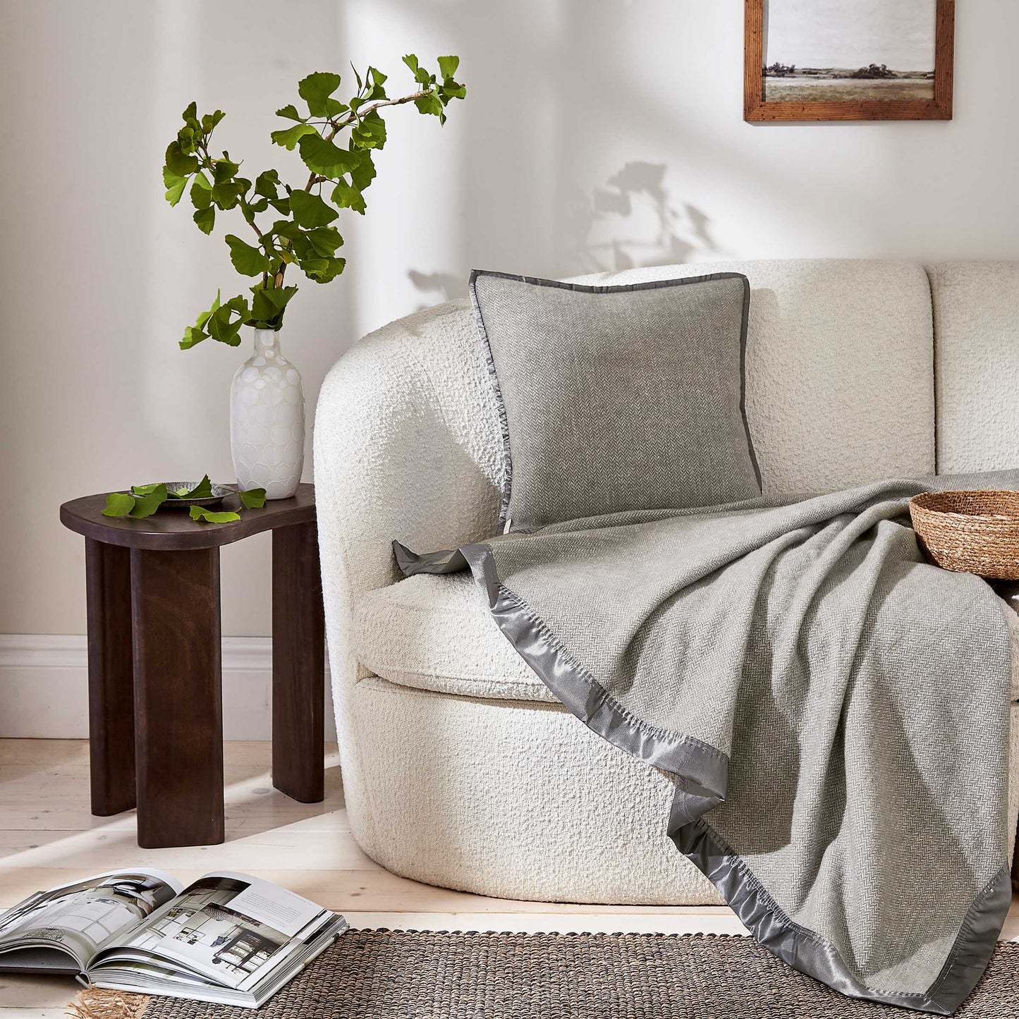 Lewin Wool Herringbone Woven Cushion 45cm x 45cm, Storm Grey