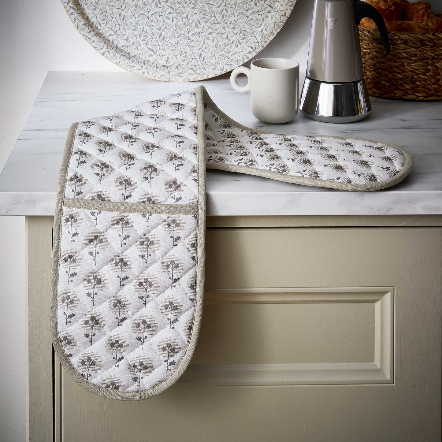 Ebba Double Oven Glove, Linen & Grey