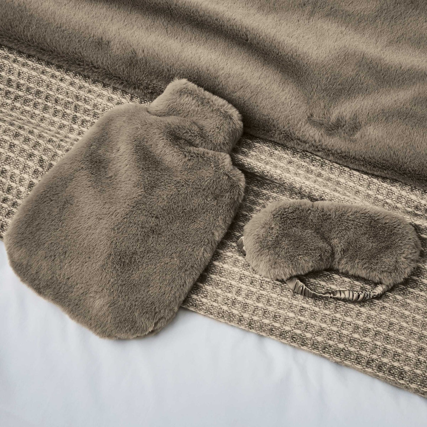 Skye Faux Fur Eye Mask, Dark Linen