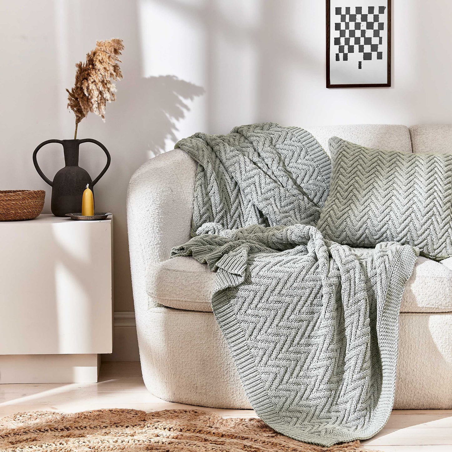 Harris Chunky Knit Cushion 50cm x 50cm, Cloud Grey