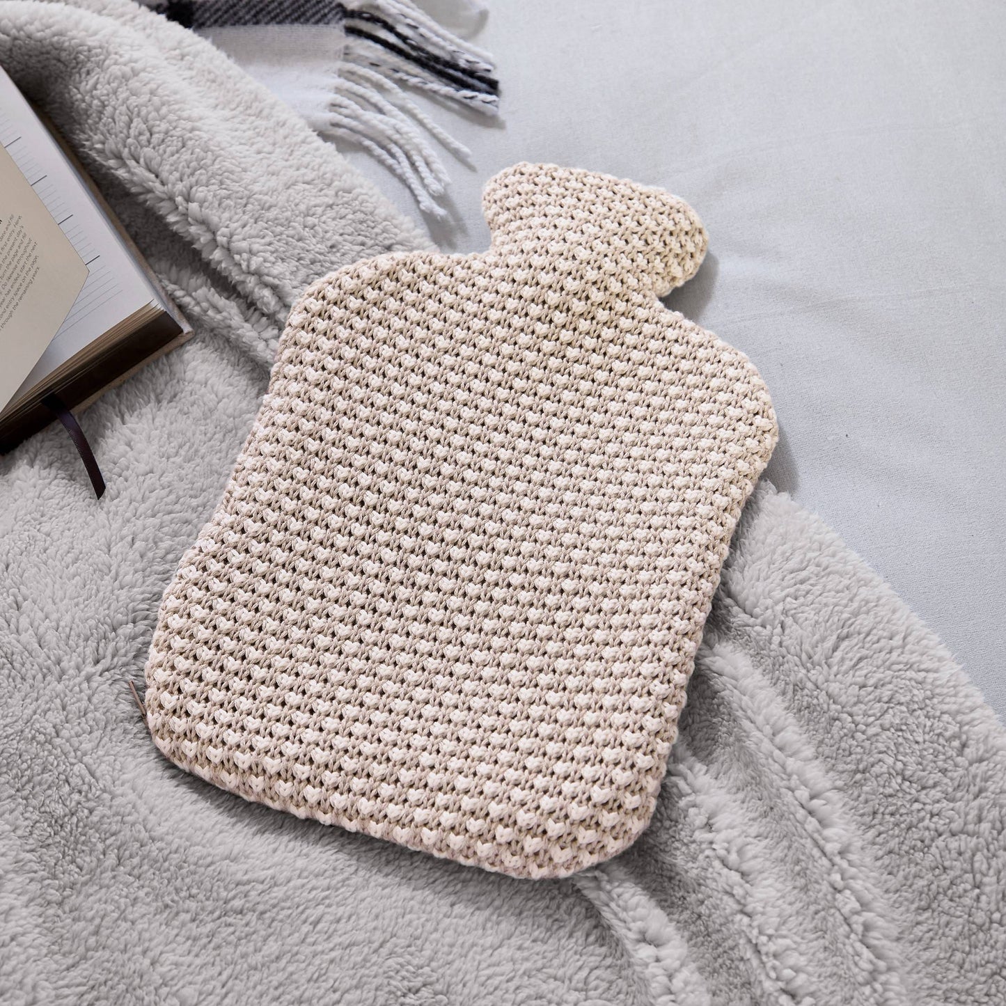 Dottie Knit Hot Water Bottle & Cover Linen