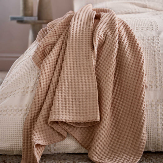 Tess Waffle Throw, Dusky Pink