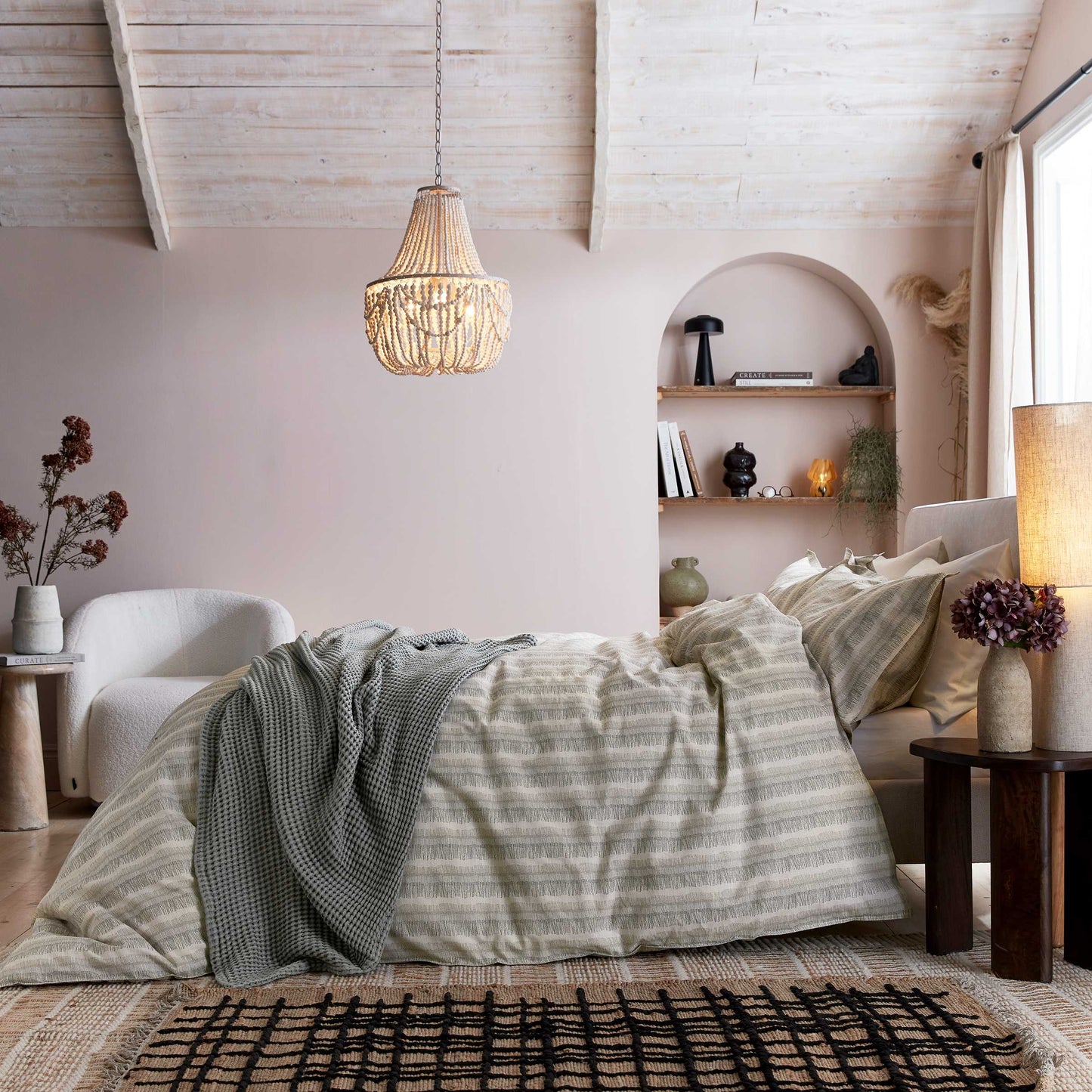 Moya Duvet Cover Set, Charcoal/Canvas Cream