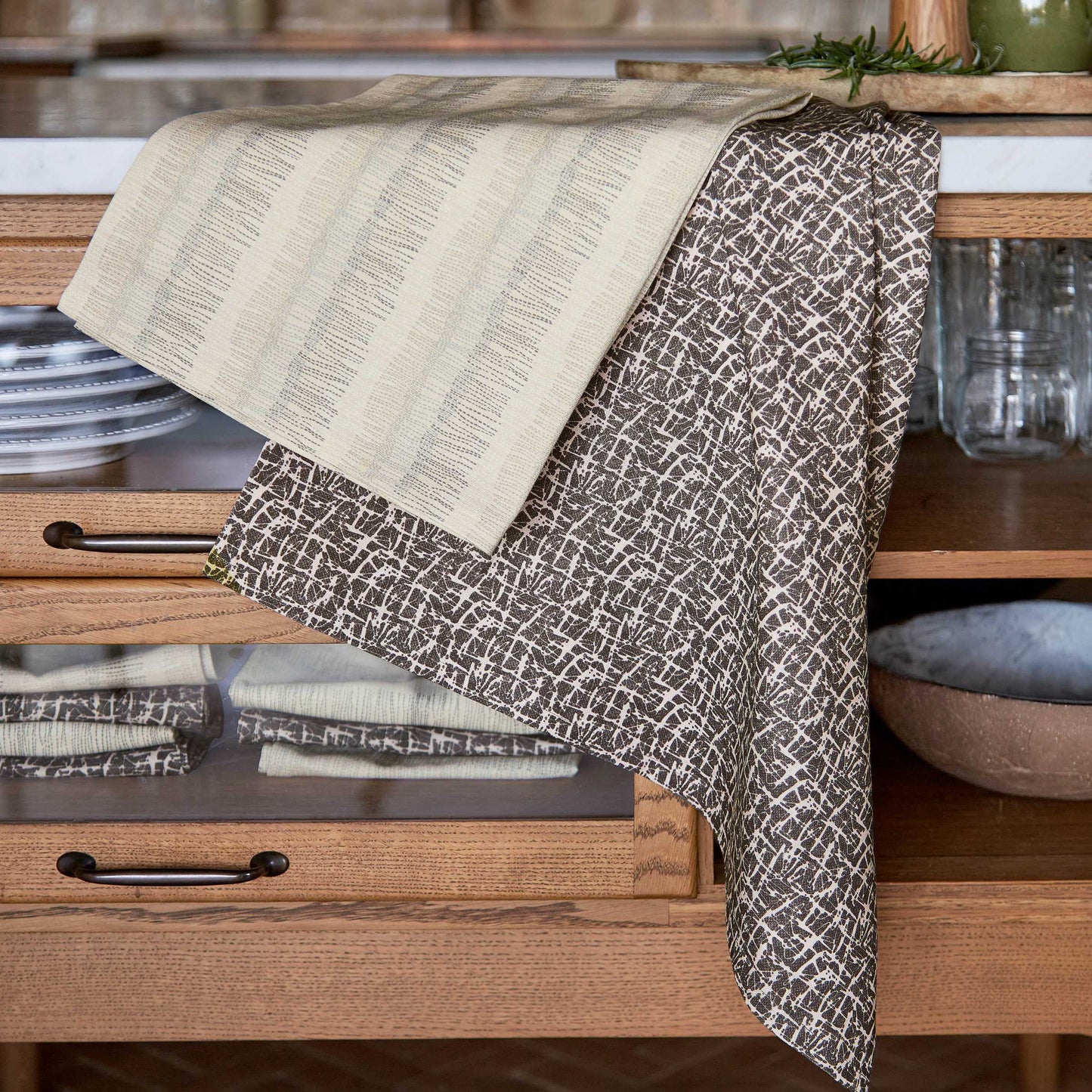 Camille & Moya Tea Towels, Charcoal/Canvas Cream