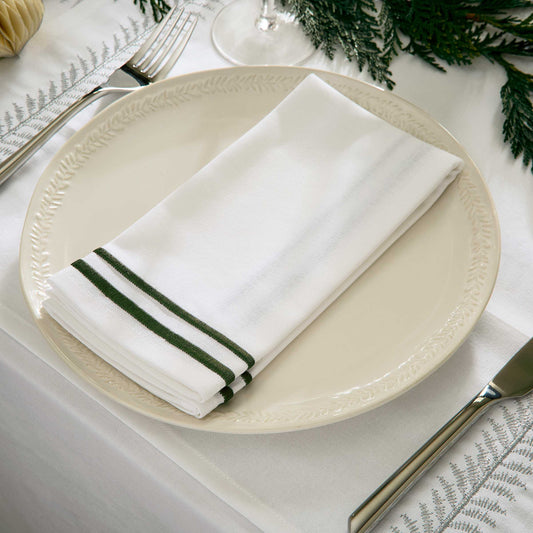 Embroidered Twin Edge Napkins, Green  - Set of 4