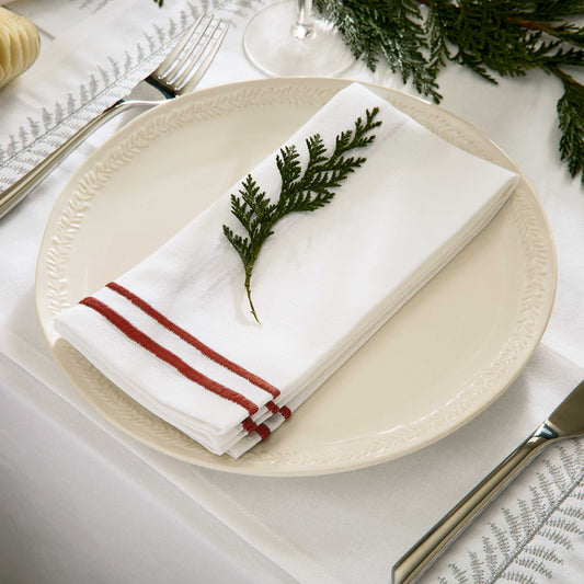 Embroidered Twin Edge Napkins, Red - Set of 4
