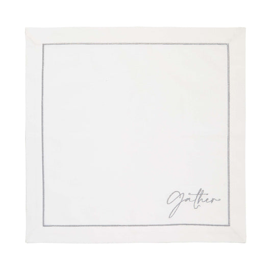 Gather Embroidered Napkins, White/Silver - Set of 4