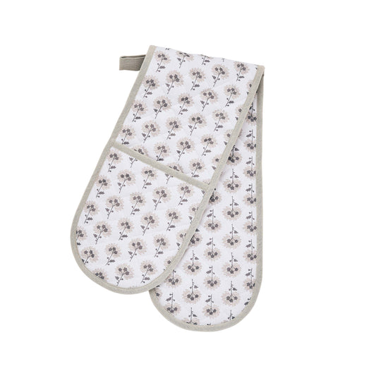 Ebba Double Oven Glove, Linen & Grey