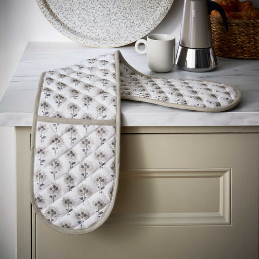 Ebba Double Oven Glove, Linen & Grey