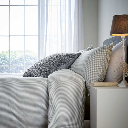 Alia Washed Gingham Duvet Cover Set, Cloud Grey