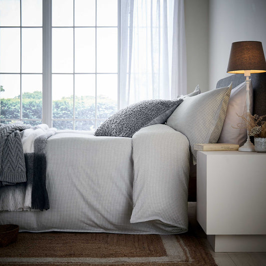 Alia Washed Gingham Duvet Cover Set, Cloud Grey
