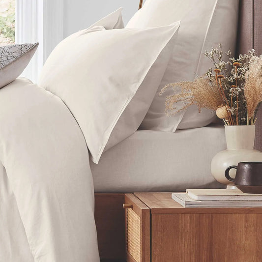 Linen Rich Plain Dye Still Fitted Sheets, Ivory