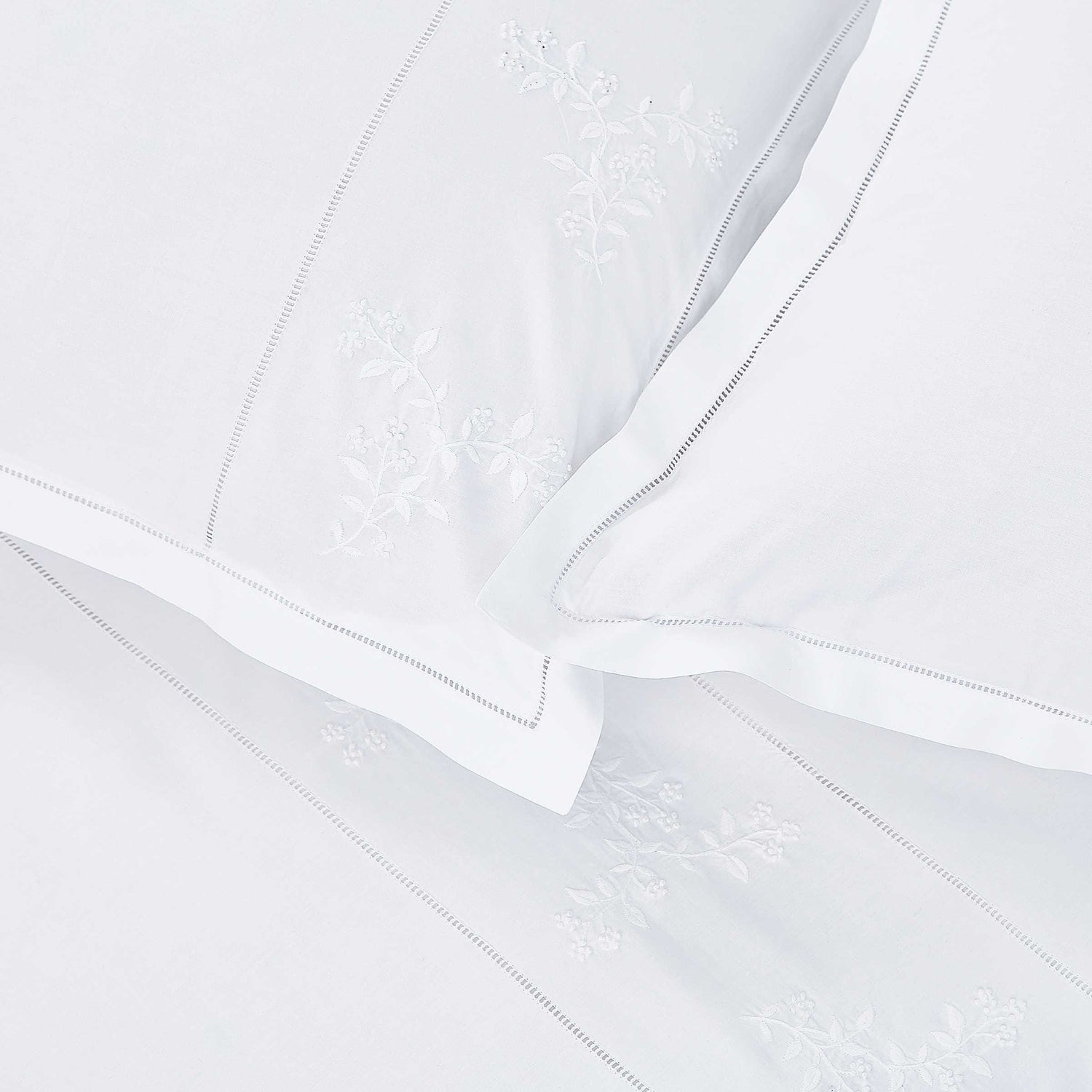 White Embroidered Floral Bedding Detail