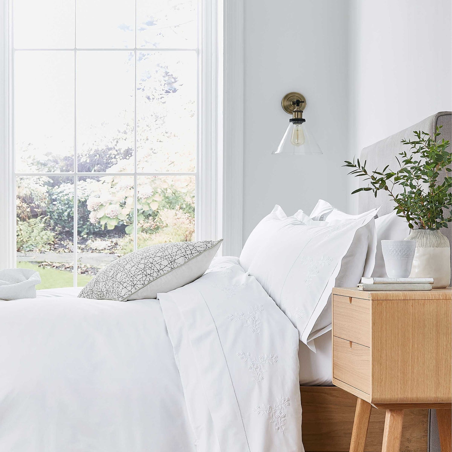 White Embroidered Floral Bedding