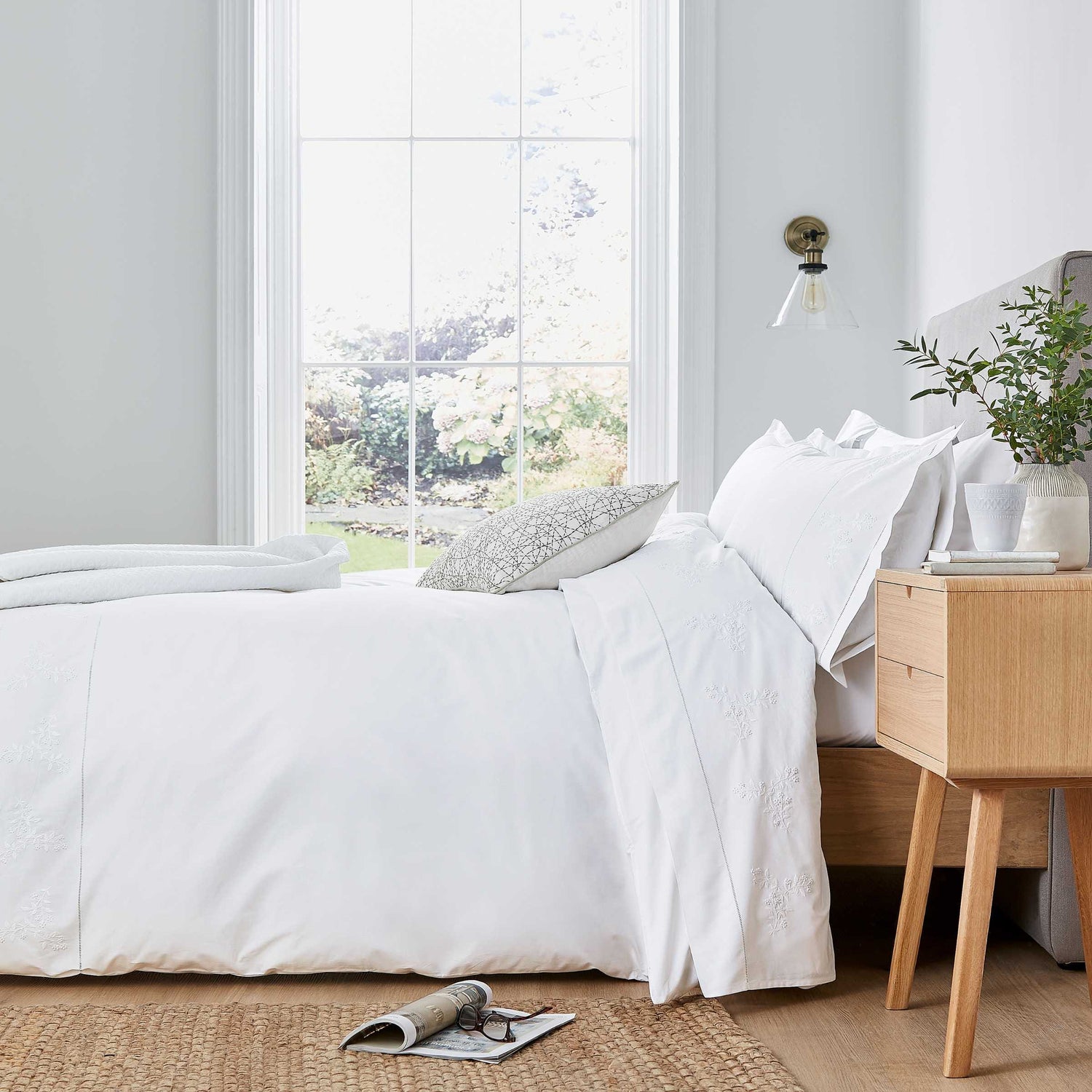 White Embroidered Floral Bedding